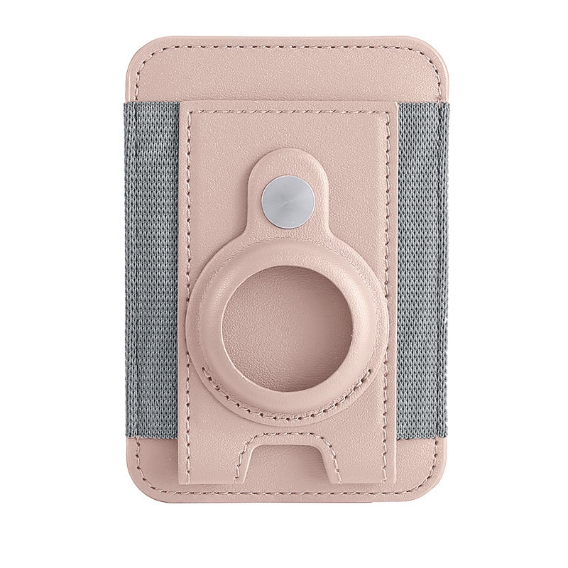 For AirTag Tracker Magnetic Leather Card Holder Wallet ID Case(Pink) - Shopkiz.com