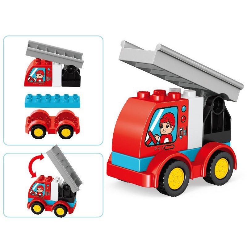Children Large Particle Engineering Car Educational Assembly Building Block Toys, Style: Fire Truck - Shopkiz.com