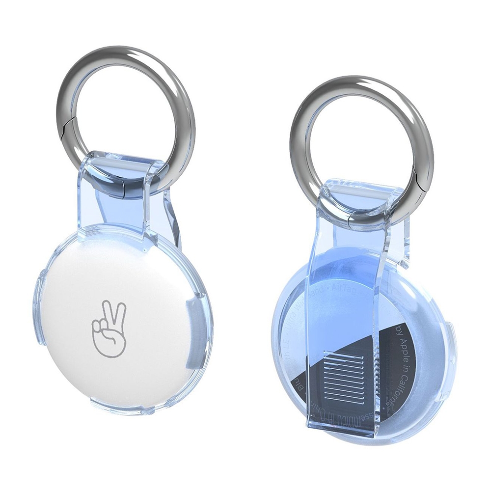 For AirTag 2nd Gen / AirTag 1st Gen Back Clip Keychain Locator Protective Case Anti-Lost Device Cover(Transparent Blue) - Shopkiz.com