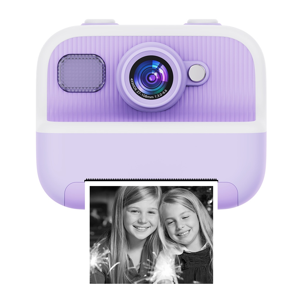 M8 2.4-Inch 1080P HD 2400W Pixel Dual-Camera Children Thermal Printing Camera, Color: Purple+32GB - Shopkiz.com