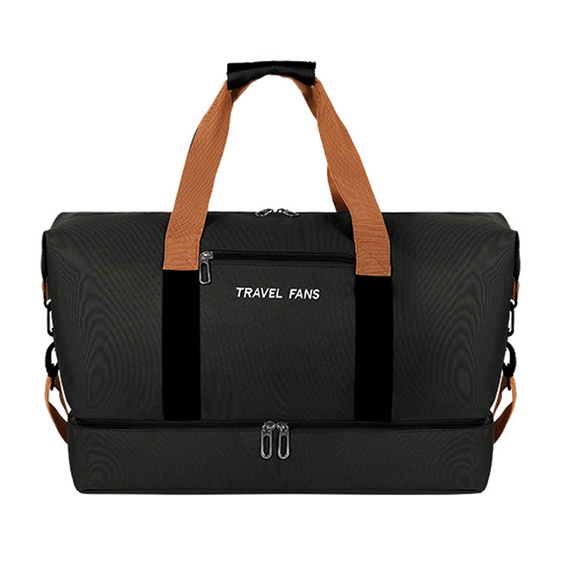 Set Trolley Short Trip Traveling Bag Wet And Dry Separation Large Capacity Storage Pack(Bright Black)