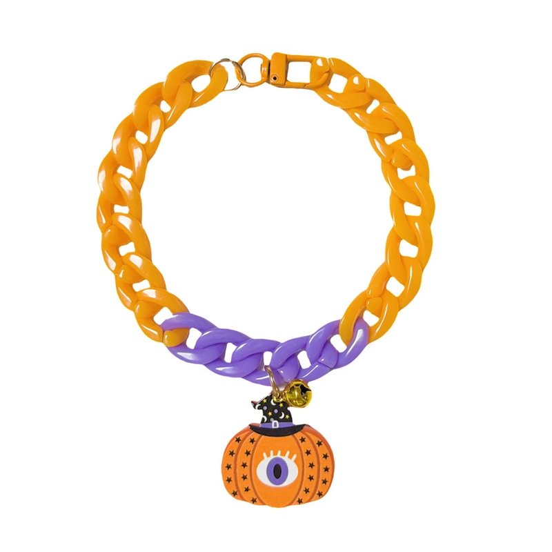 Pet Halloween Necklace Cartoon Tag Necklace Cats Dogs Holiday Adjustable Decoration Chain, Style: Pumpkin 1(S-20cm) - Shopkiz.com