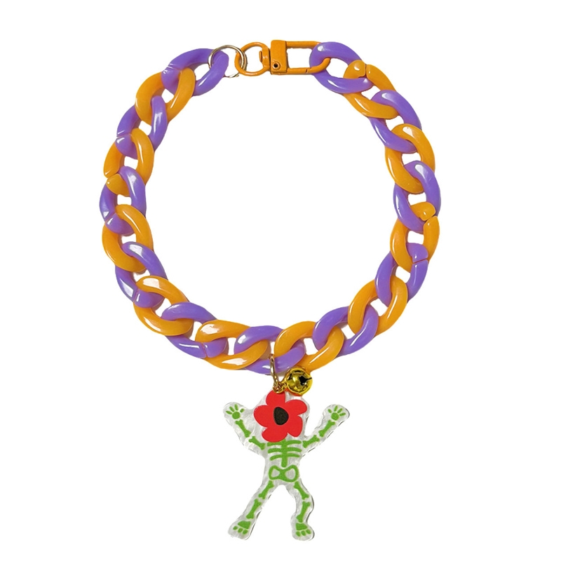 Pet Halloween Necklace Cartoon Tag Necklace Cats Dogs Holiday Adjustable Decoration Chain, Style: Green Skull(S-20cm) - Shopkiz.com