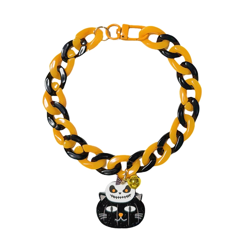 Pet Halloween Necklace Cartoon Tag Necklace Cats Dogs Holiday Adjustable Decoration Chain, Style: Black Cat(L-40cm) - Shopkiz.com