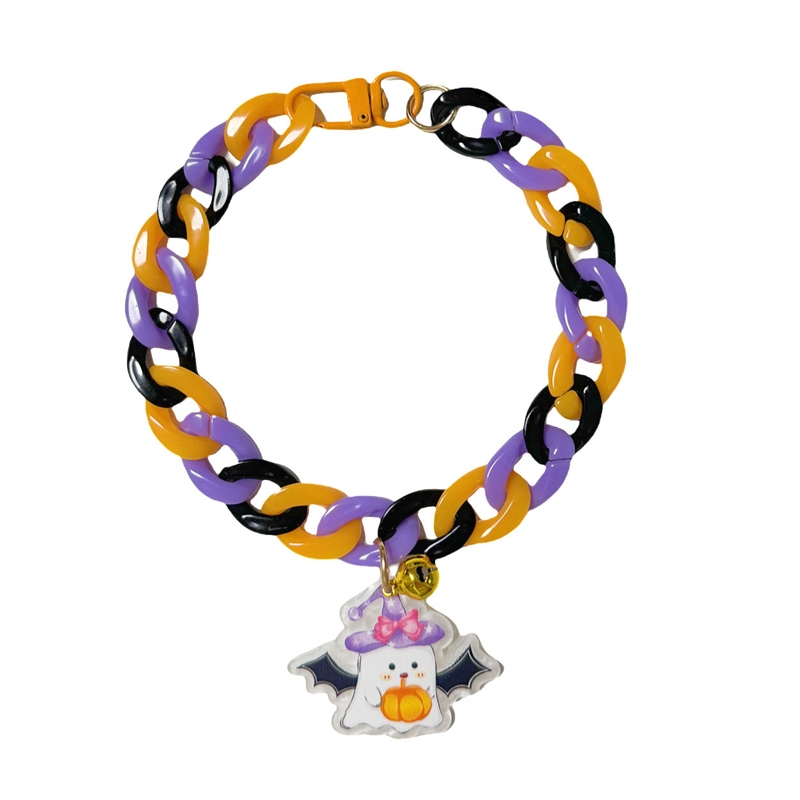 Pet Halloween Necklace Cartoon Tag Necklace Cats Dogs Holiday Adjustable Decoration Chain, Style: Ghost(S-20cm) - Shopkiz.com