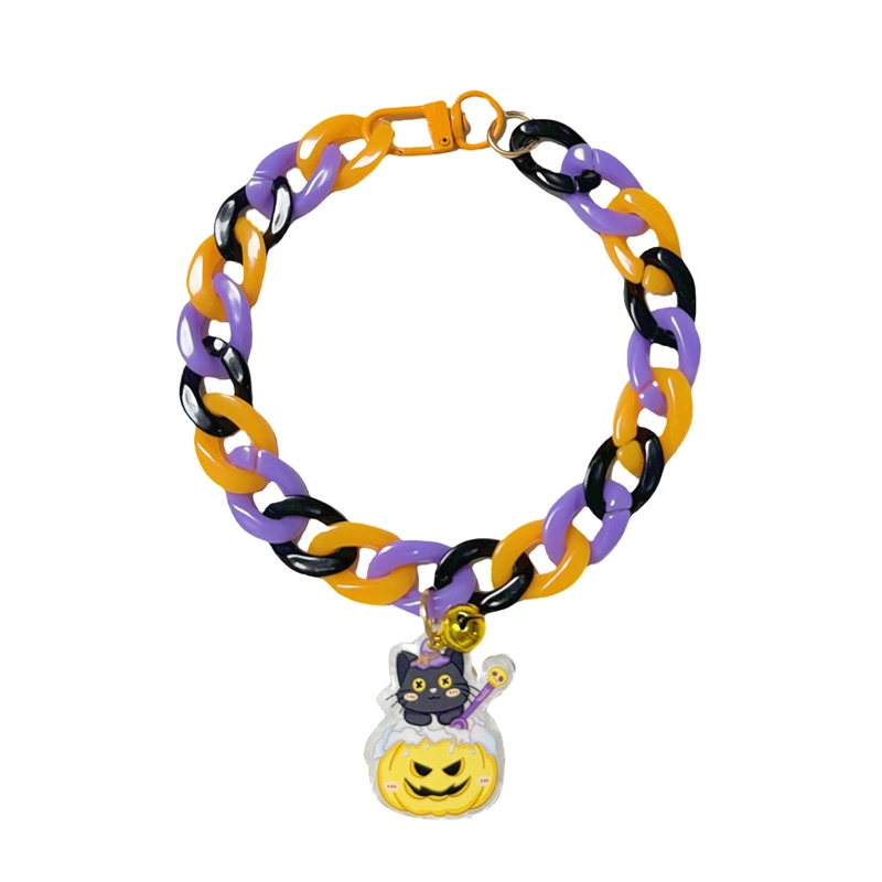 Pet Halloween Necklace Cartoon Tag Necklace Cats Dogs Holiday Adjustable Decoration Chain, Style: Small Black Cat(XL-50cm) - Shopkiz.com