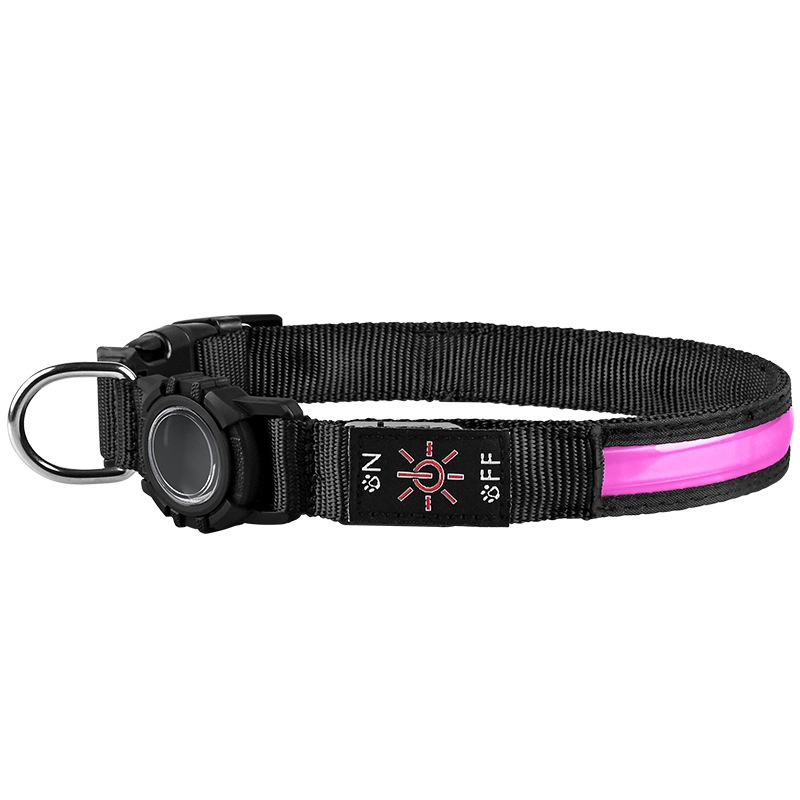 For AirTag 2nd Gen / AirTag 1st Gen Dog Collar LED Waterproof Quick Release Collar, Size: S(Pink) - Shopkiz.com