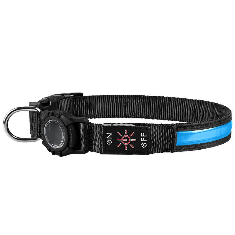 For AirTag 2nd Gen / AirTag 1st Gen Dog Collar LED Waterproof Quick Release Collar, Size: L(Blue) - Shopkiz.com