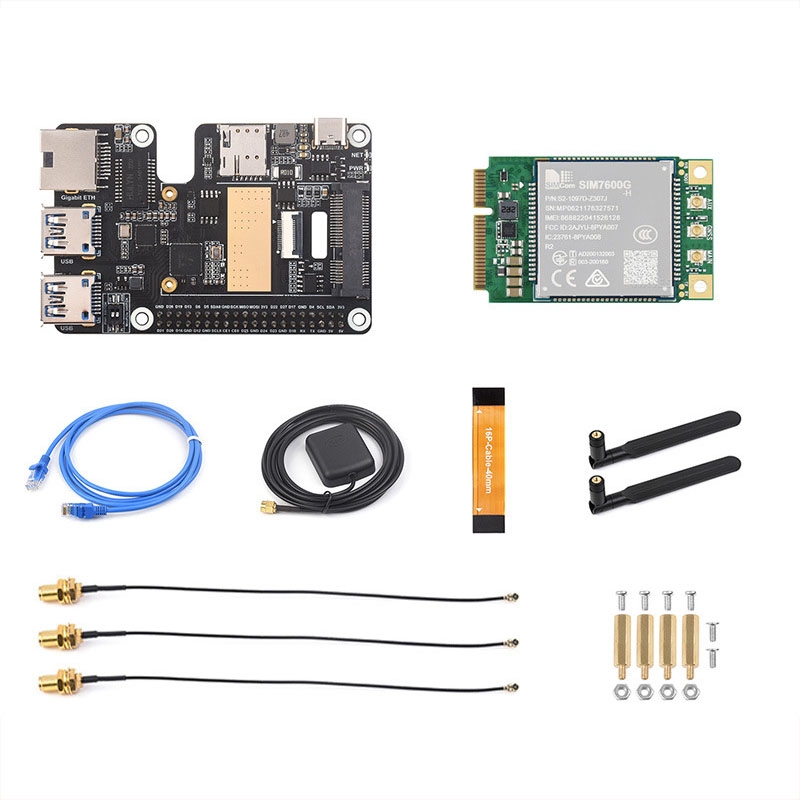 Waveshare For Raspberry Pi 5 PCIe to MiniPCIe / Gigabit Ethernet / USB 3.2 Gen1 HAT, Spec: SIM7600G-H - Shopkiz.com