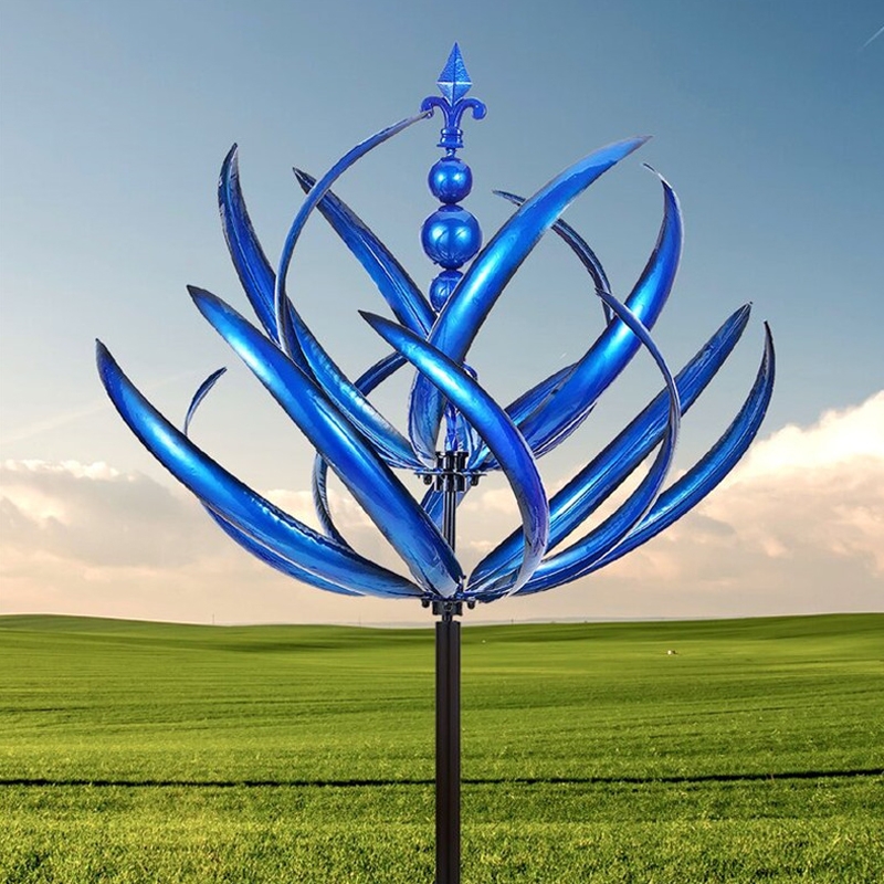 Metal Iron Windmill Crafts Outdoor Gardening Decorative Ground Planter(Blue) - Shopkiz.com