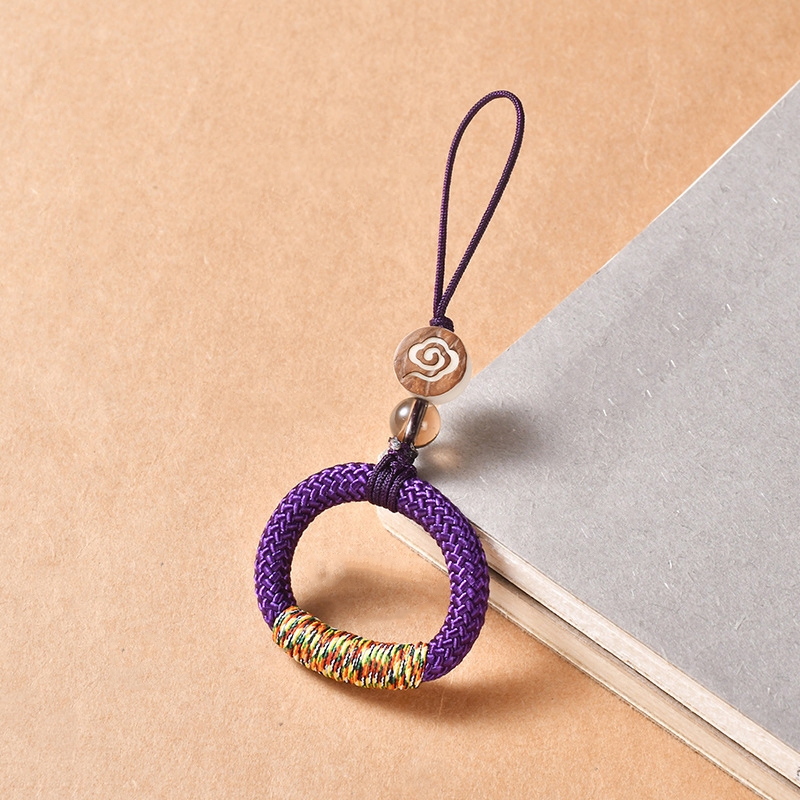 Hand-Woven Ancient Style Ring Buckle Mobile Phone Lanyard U Disk Lanyard Car Key Pendant(Purple) - Shopkiz.com
