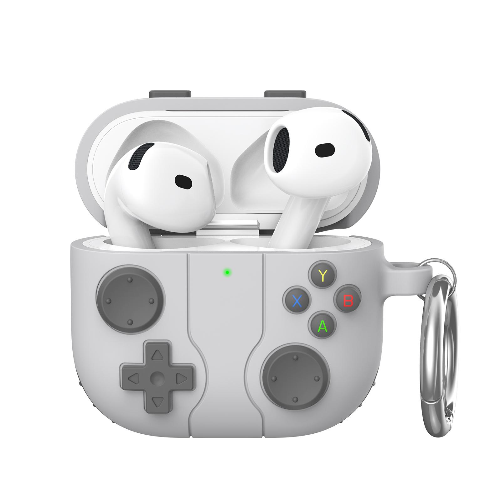 For AirPods 4 AhaStyle WG166 Personalised Game Console Shape Silicone Protective Case(Light Gray) - Shopkiz.com