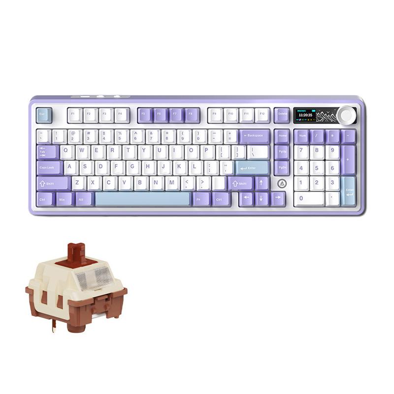 Ajazz AK980 2.4G/BT/Wired Tri-mode Mechanical Keyboard With Screen 98 Keys RGB Wireless Gaming Keyboard, Style: Maillard Axis Purple - Shopkiz.com