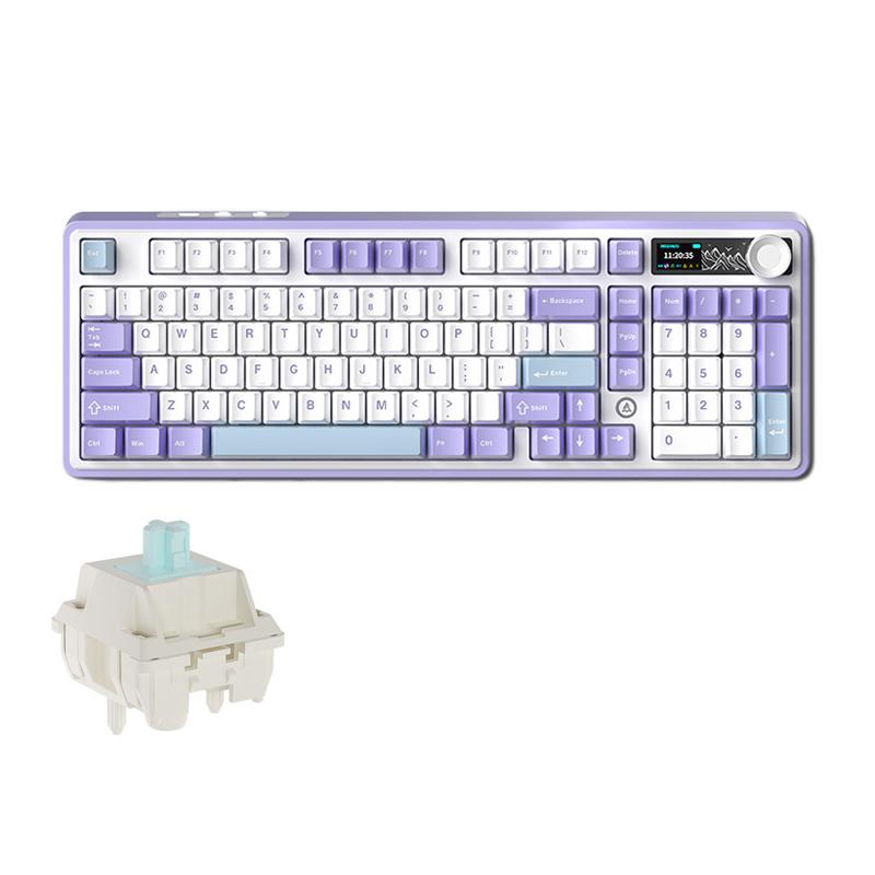 Ajazz AK980 2.4G/BT/Wired Tri-mode Mechanical Keyboard With Screen 98 Keys RGB Wireless Gaming Keyboard, Style: Green Cloud Axis Purple - Shopkiz.com