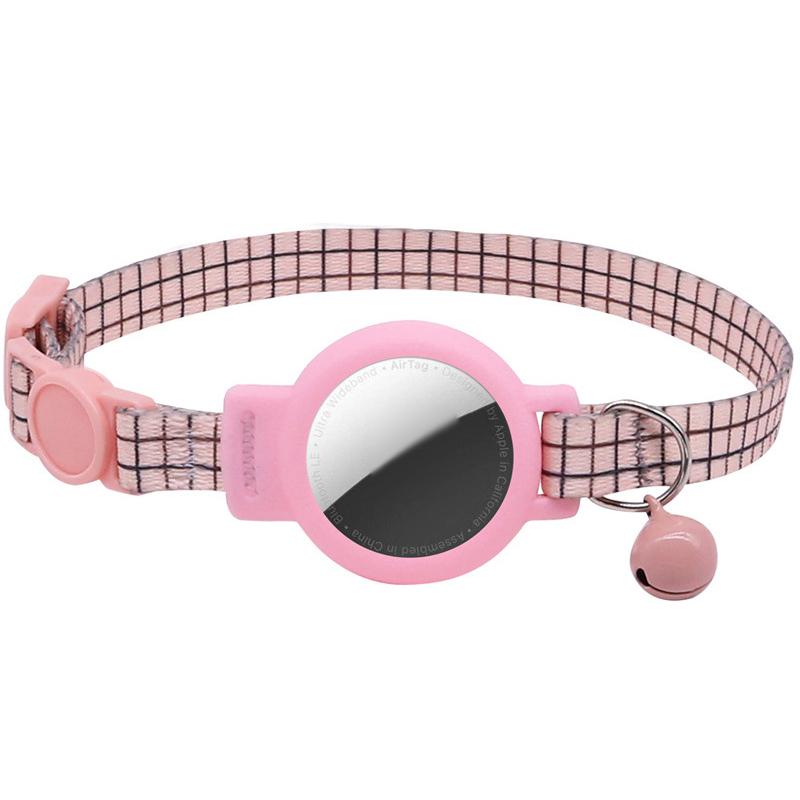For AirTag Tracker Silicone Case Pet Cat Collar Positioning Strap Anti Choking Cat Collar With Bell(Pink Grid) - Shopkiz.com