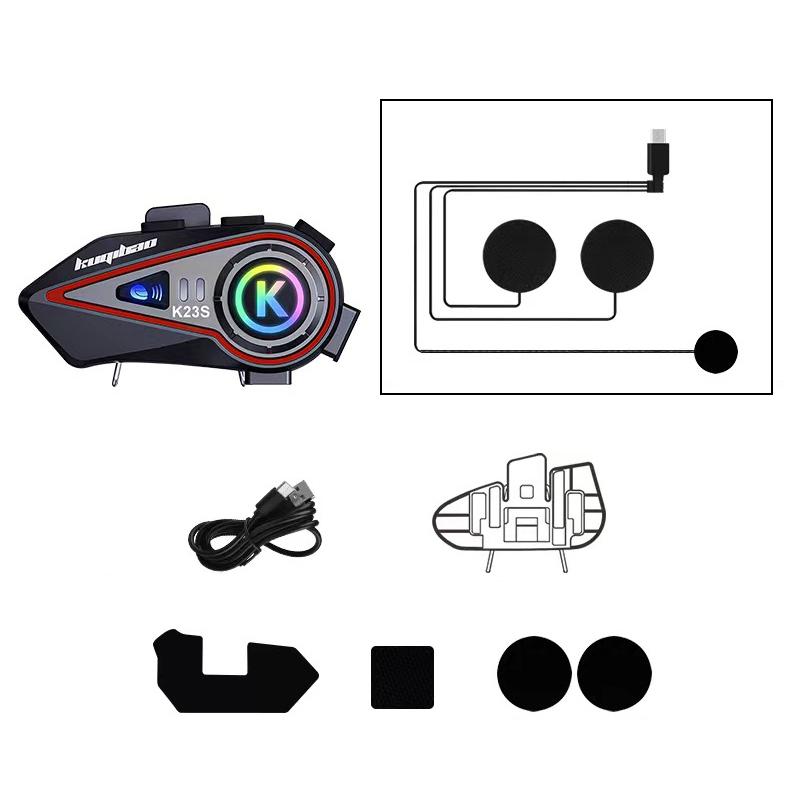 Kuqibao K23S Helmet Bluetooth Earphones 1000m Motorcycle Bluetooth-compatible 2 Person Intercom With Light Waterproof Headset(Soft Wheat) -