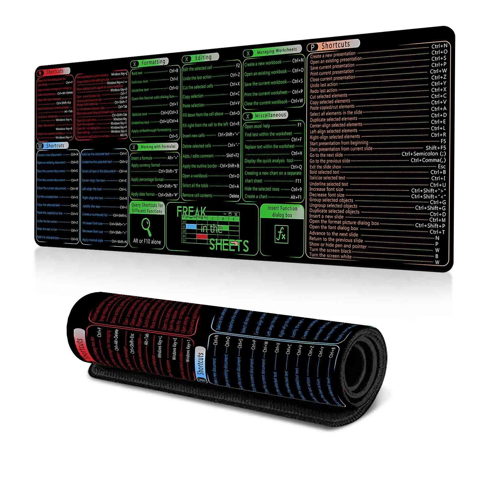 Keyboard Shortcut Desk Mat Mouse Pad Non-Slip Office Desk Pad With Computer Commands 300x600x3mm(No.7) - Shopkiz.com