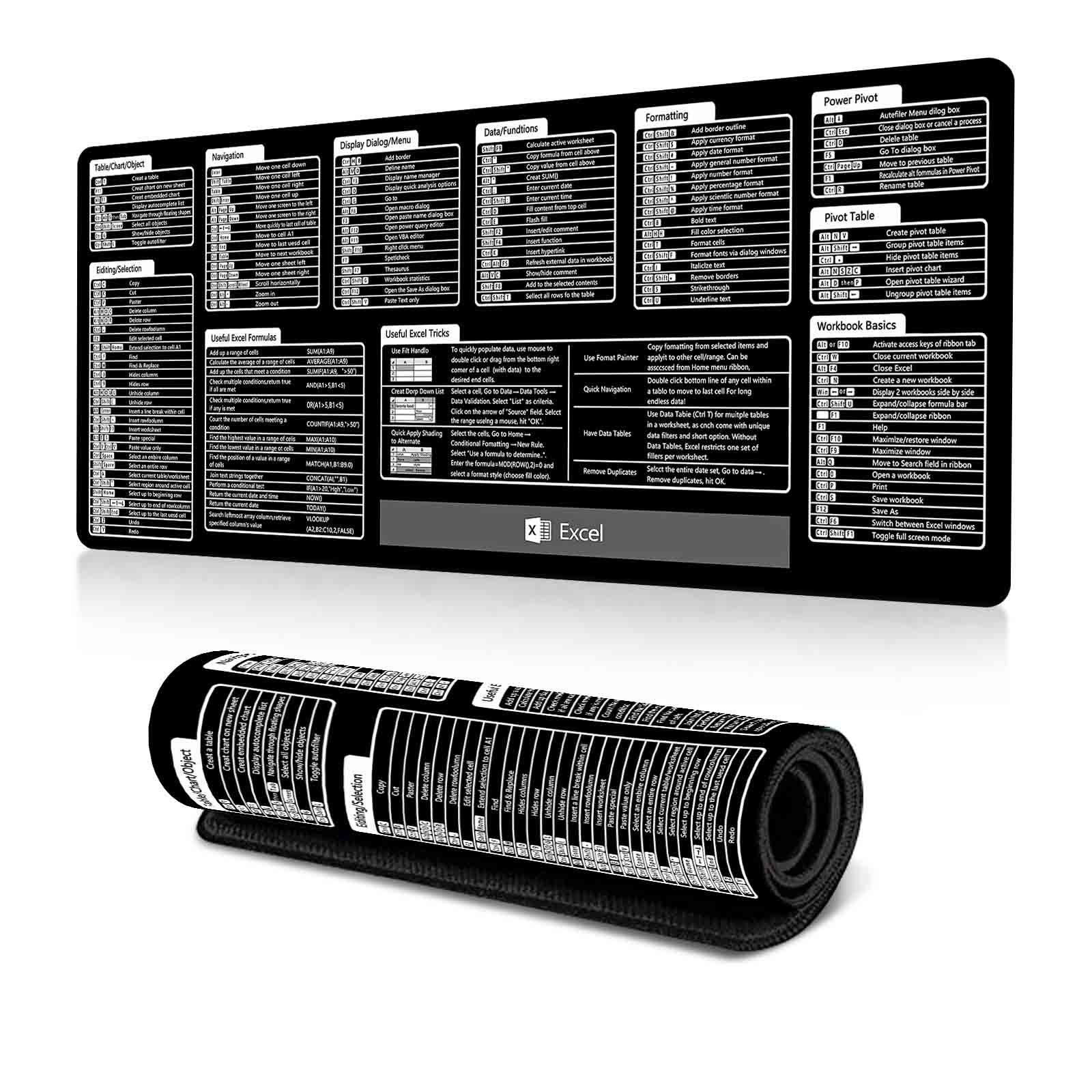 Keyboard Shortcut Desk Mat Mouse Pad Non-Slip Office Desk Pad With Computer Commands 300x600x2mm(No.17) - Shopkiz.com