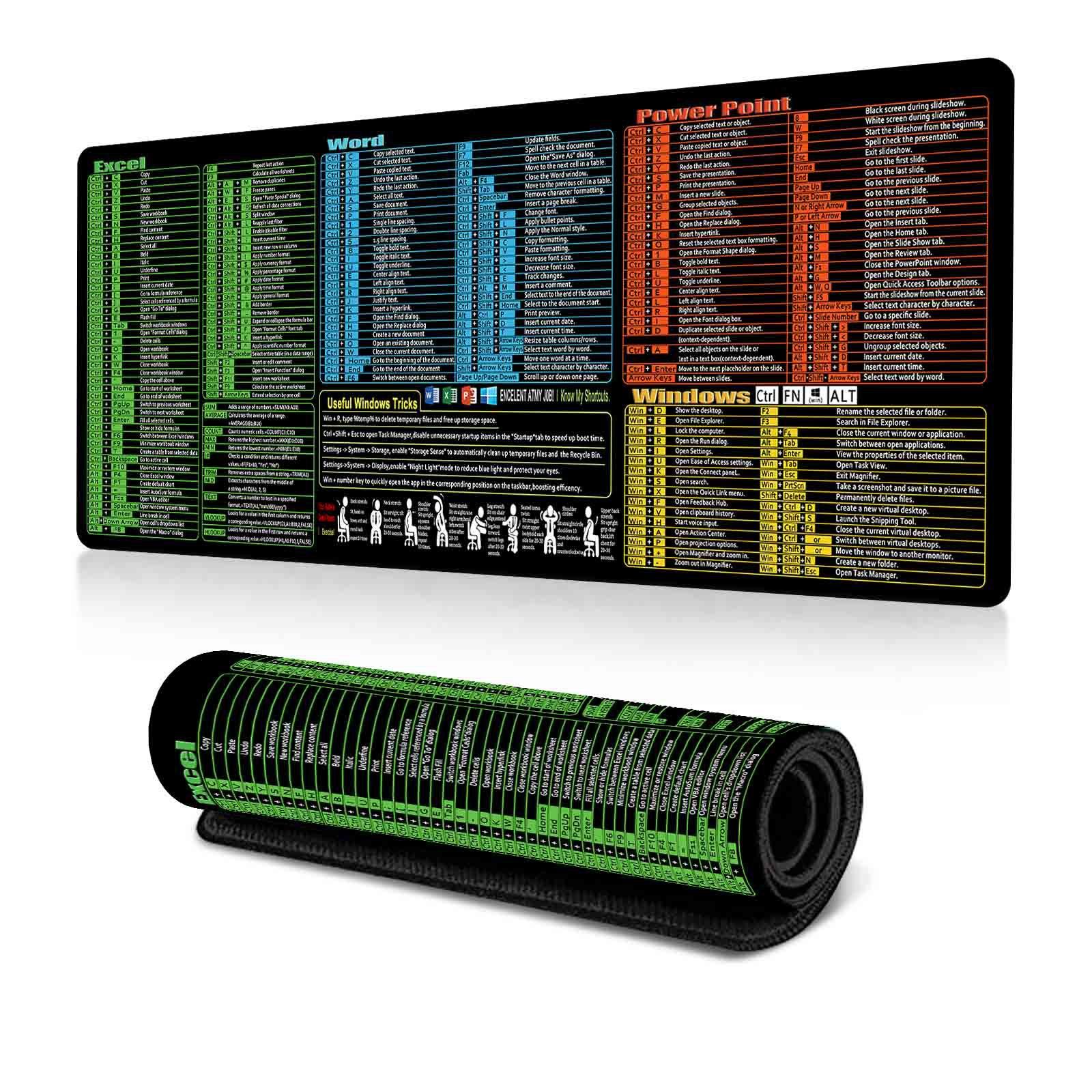 Keyboard Shortcut Desk Mat Mouse Pad Non-Slip Office Desk Pad With Computer Commands 300x600x2mm(No.31) - Shopkiz.com