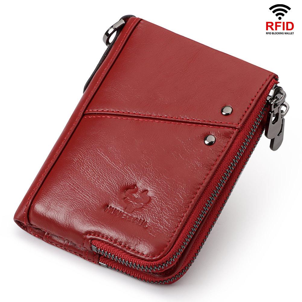 HUMERPAUL BP852 RFID Leather Anti-Theft Wallet Short Double Zipper Wallet(Red) - Shopkiz.com
