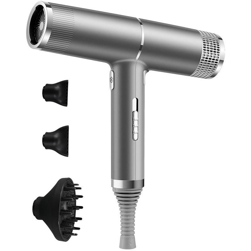 T-Shaped Hair Dryer with Smart Inverter Technology High-Power Blow Dryer for Home & Salon Use EU Plug With 3 Nozzles(Gray) - Shopkiz.com