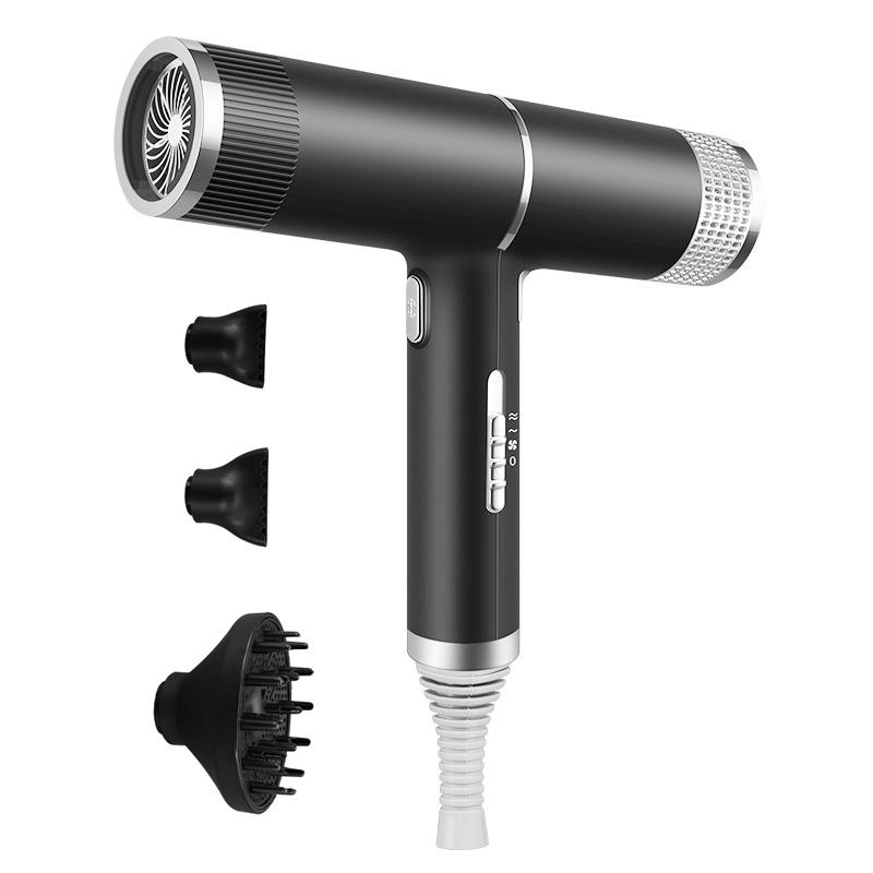 T-Shaped Hair Dryer with Smart Inverter Technology High-Power Blow Dryer for Home & Salon Use UK Plug With 3 Nozzles(Black) - Shopkiz.com
