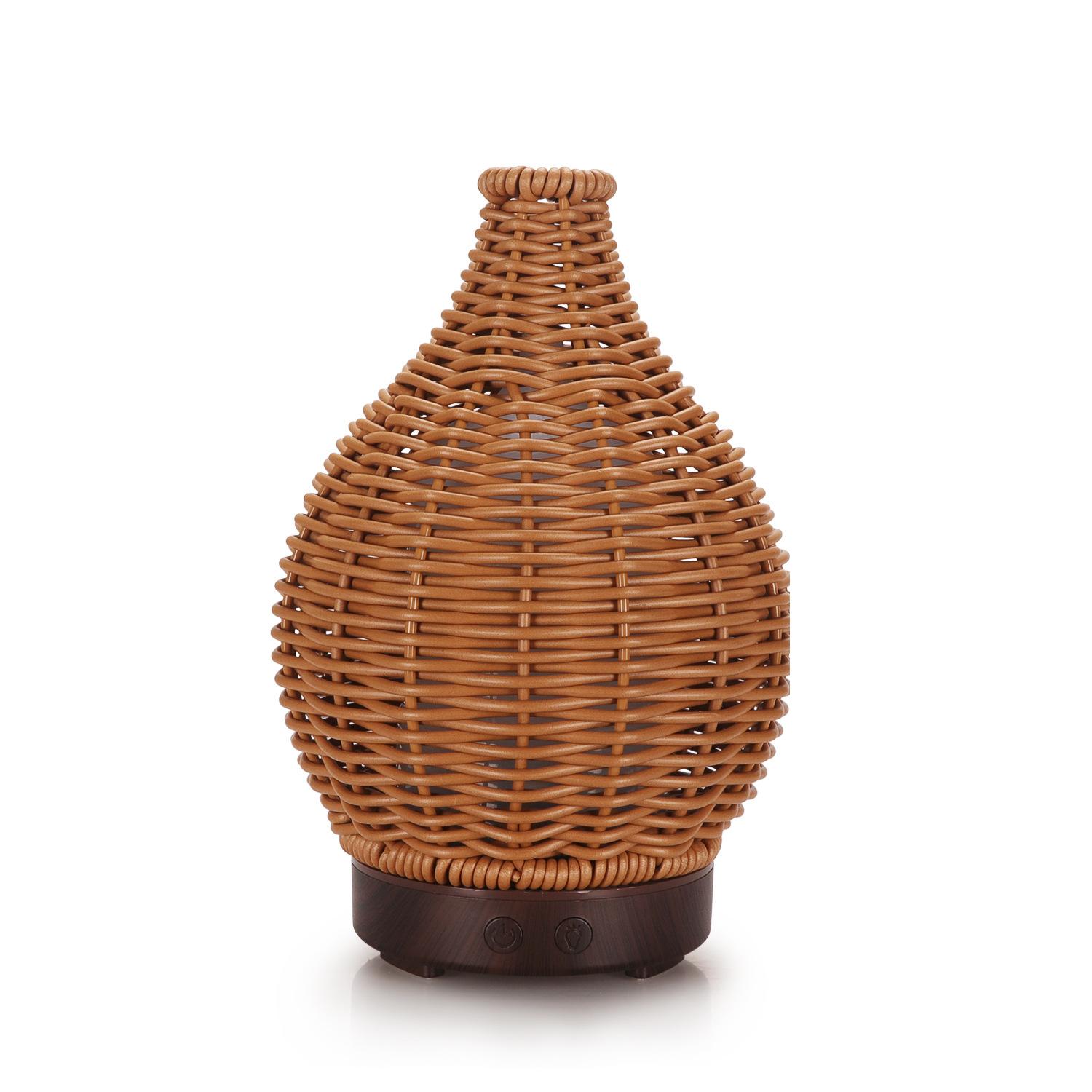 5V USB 100ML Hollow Rattan Ultrasonic Humidifier & Aromatherapy Diffuser with 7-Color LED Lights(Dark Wood Grain) - Shopkiz.com