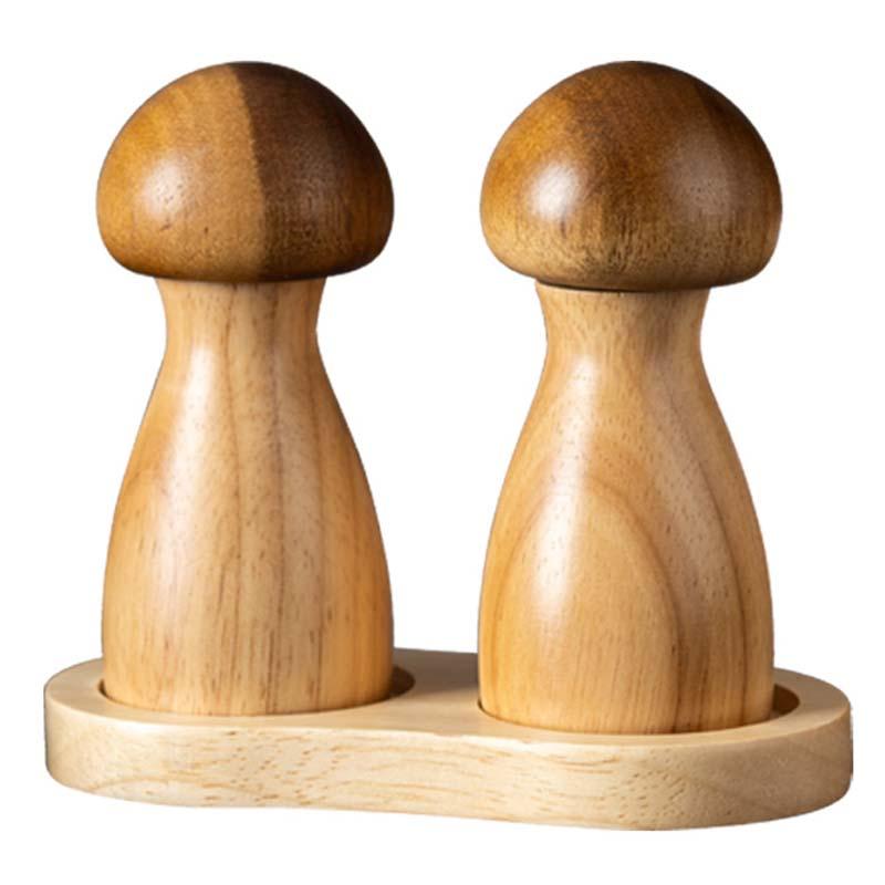 Mushroom Shaped Pepper Grinder Wooden Kitchen Grinding Tool, Spec: Double+Base - Shopkiz.com