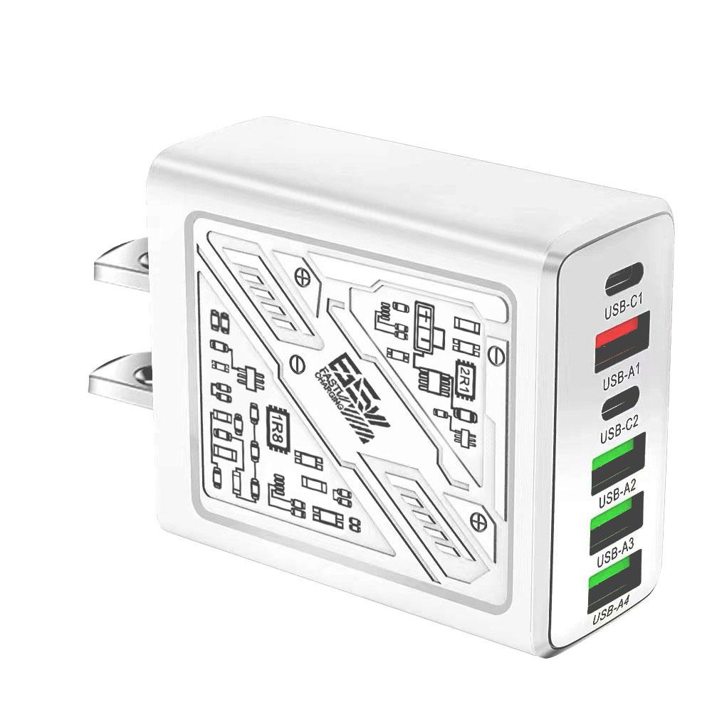 65W 2Type-C PD+4USB 6 Interface Cell Phone Charger US Plug (White) - Shopkiz.com