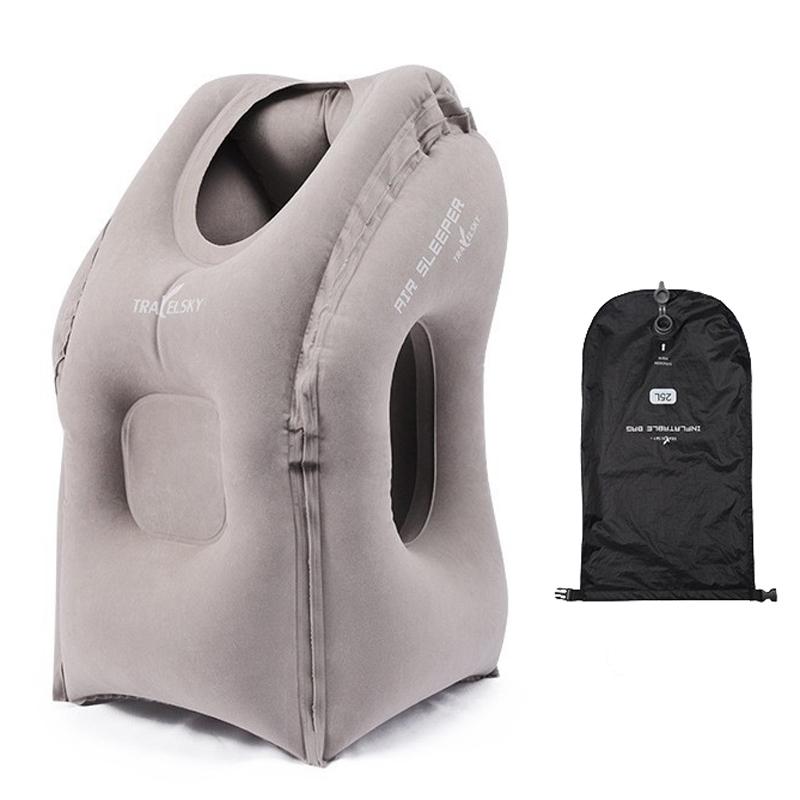 TRAELSKY Travel Airplane Inflatable Pillow Outdoor Lunch Pillow Portable Neck Inflatable Pillow, Color: Gray With Pump Bag - Shopkiz.com