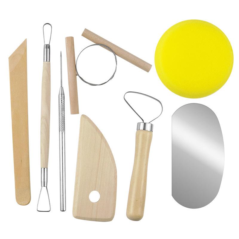 8pcs /Set Wooden Pottery Clay Carving Tools DIY Clay Tools Set(Original Wooden Color) - Shopkiz.com