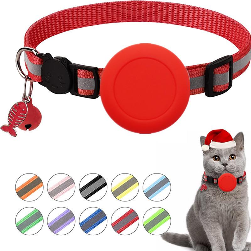 For AirTag 2nd Gen / AirTag 1st Gen Waterproof Silicone Holder Cat Collar With Safety Breakaway Buckle And Fish & Bell Pendant(Red) - Shopkiz.com