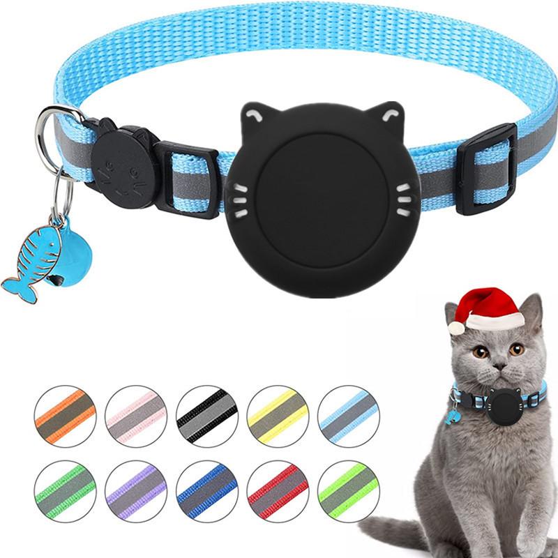 For AirTag 2nd Gen / AirTag 1st Gen Cat Collar Waterproof Silicone Holder With Safety Breakaway Buckle And Fish & Bell Pendant(Sky Blue) - Shopkiz.com