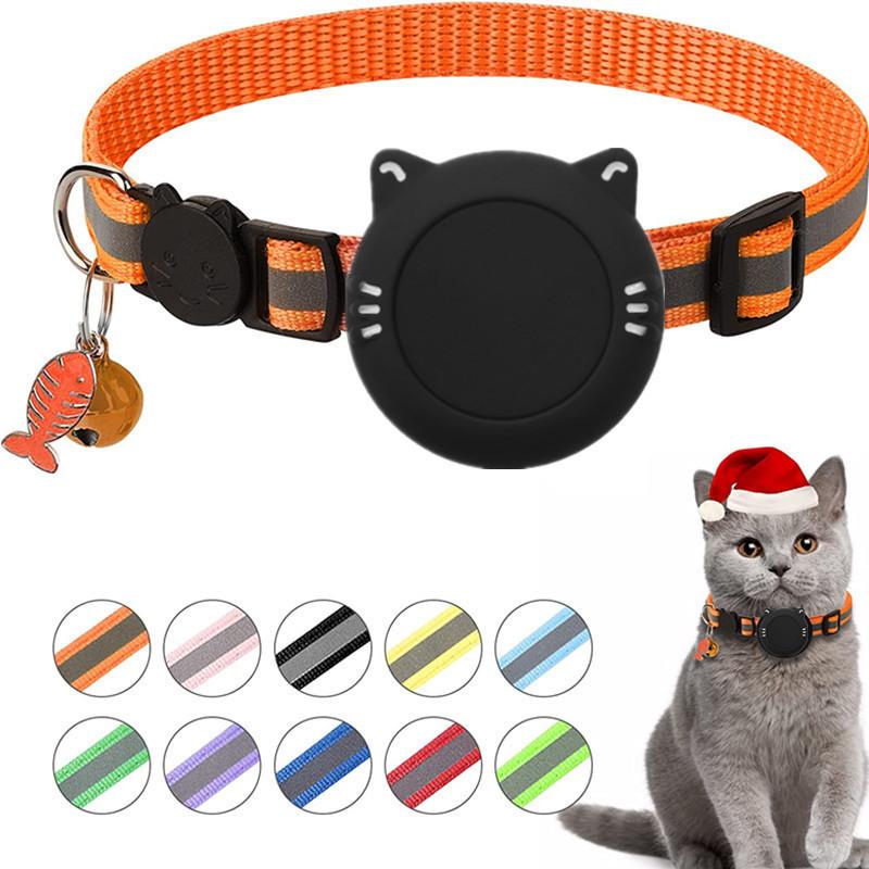 For AirTag 2nd Gen / AirTag 1st Gen Cat Collar Waterproof Silicone Holder With Safety Breakaway Buckle And Fish & Bell Pendant(Orange) - Shopkiz.com