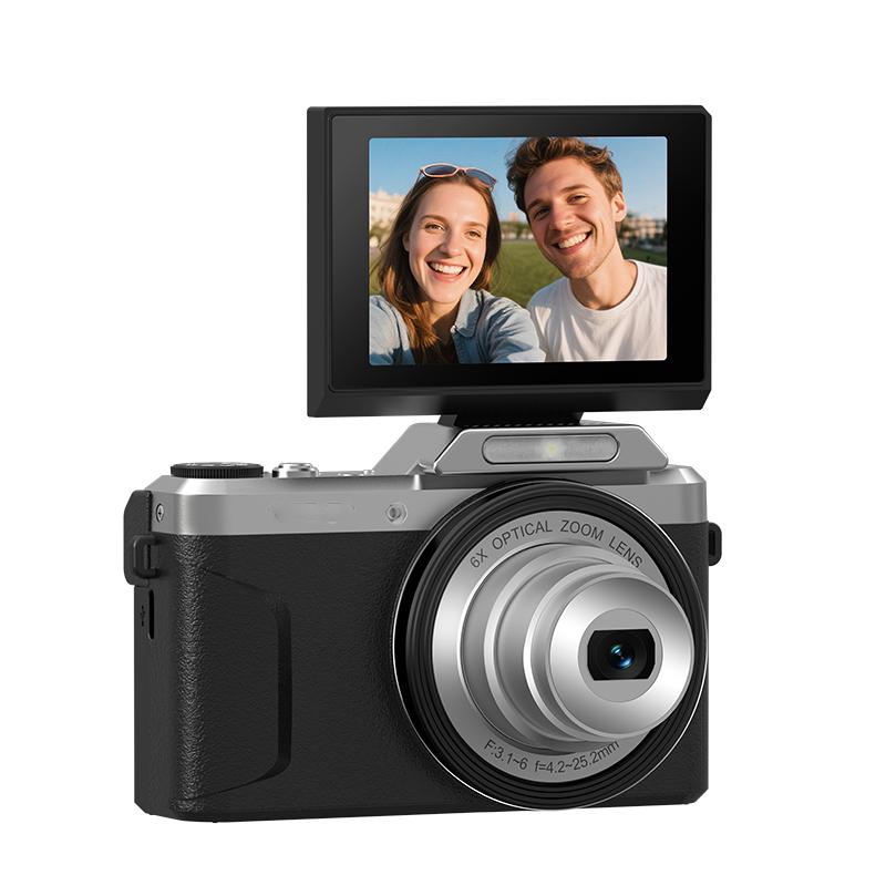D27 4K Vlogging Camera 64MP Photo, 6x Optical Zoom, 180-Degree Flip Screen & WiFi Connectivity(Black) - Shopkiz.com