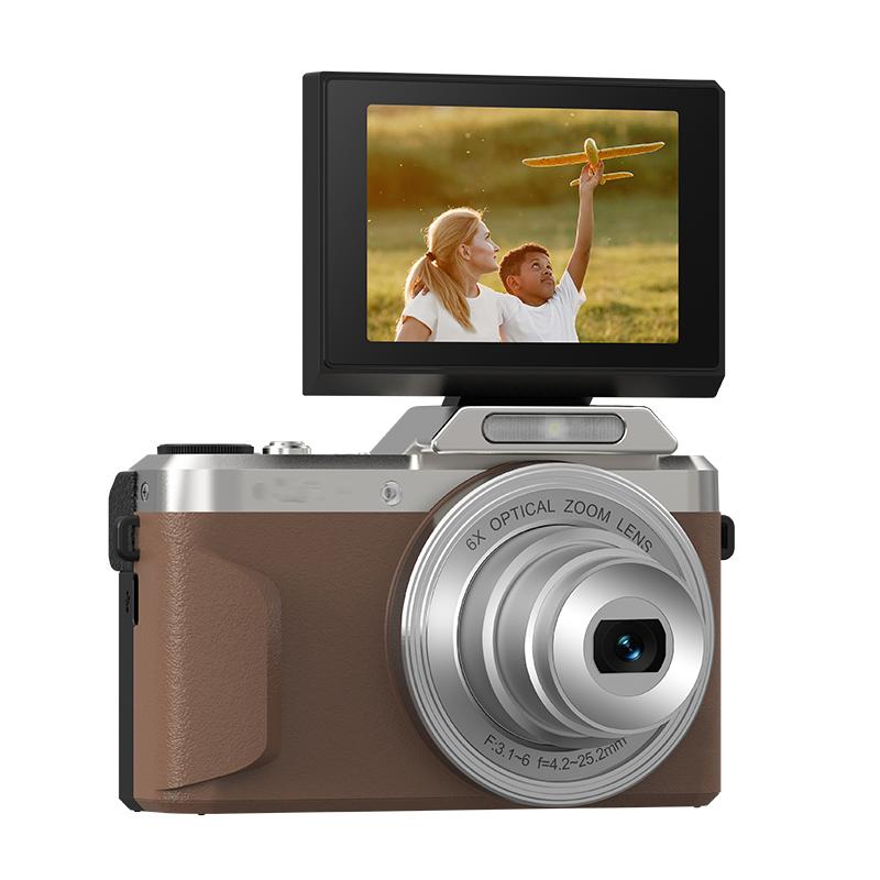 D27 4K Vlogging Camera 64MP Photo, 6x Optical Zoom, 180-Degree Flip Screen & WiFi Connectivity(Brown) - Shopkiz.com
