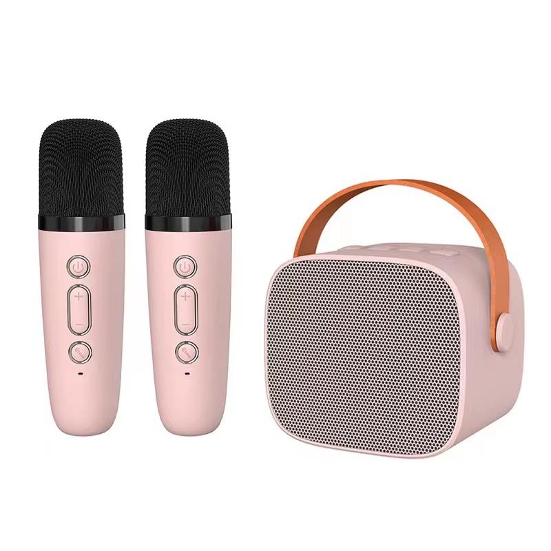Portable Bluetooth Speaker With Detachable Microphone Kids Family Karaoke Set, Color: Pink Dual Mic - Shopkiz.com