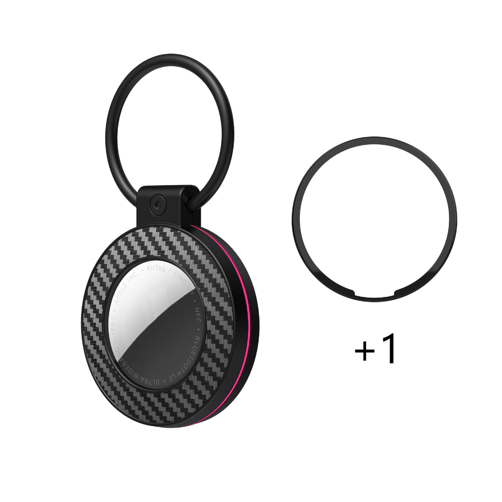 For AirTag 2nd Gen / AirTag 1st Gen Secure Case Carbon Fiber Texture Protective Holder With Metal Key Ring & Anti-Lost Screw Lock(Black+Rose Red) -