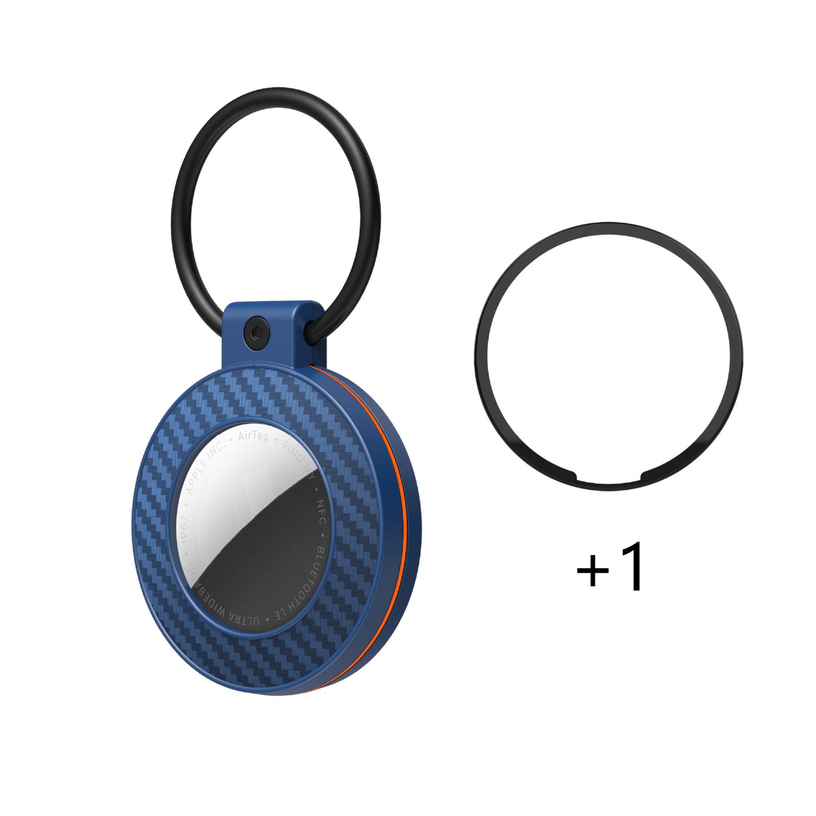 For AirTag 2nd Gen / AirTag 1st Gen Secure Case Carbon Fiber Texture Protective Holder With Metal Key Ring & Anti-Lost Screw Lock(Deep Blue+Orange) -