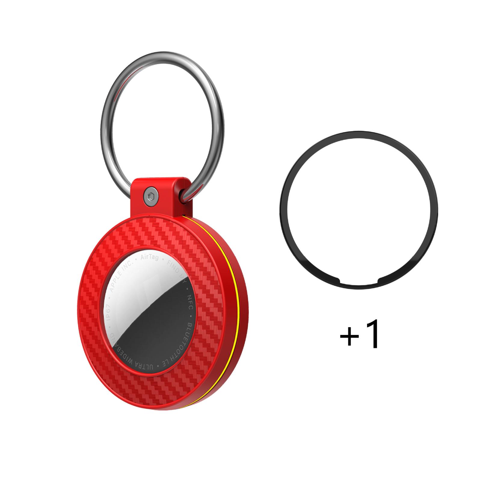 For AirTag 2nd Gen / AirTag 1st Gen Secure Case Carbon Fiber Texture Protective Holder With Metal Key Ring & Anti-Lost Screw Lock(Red+Yellow) -