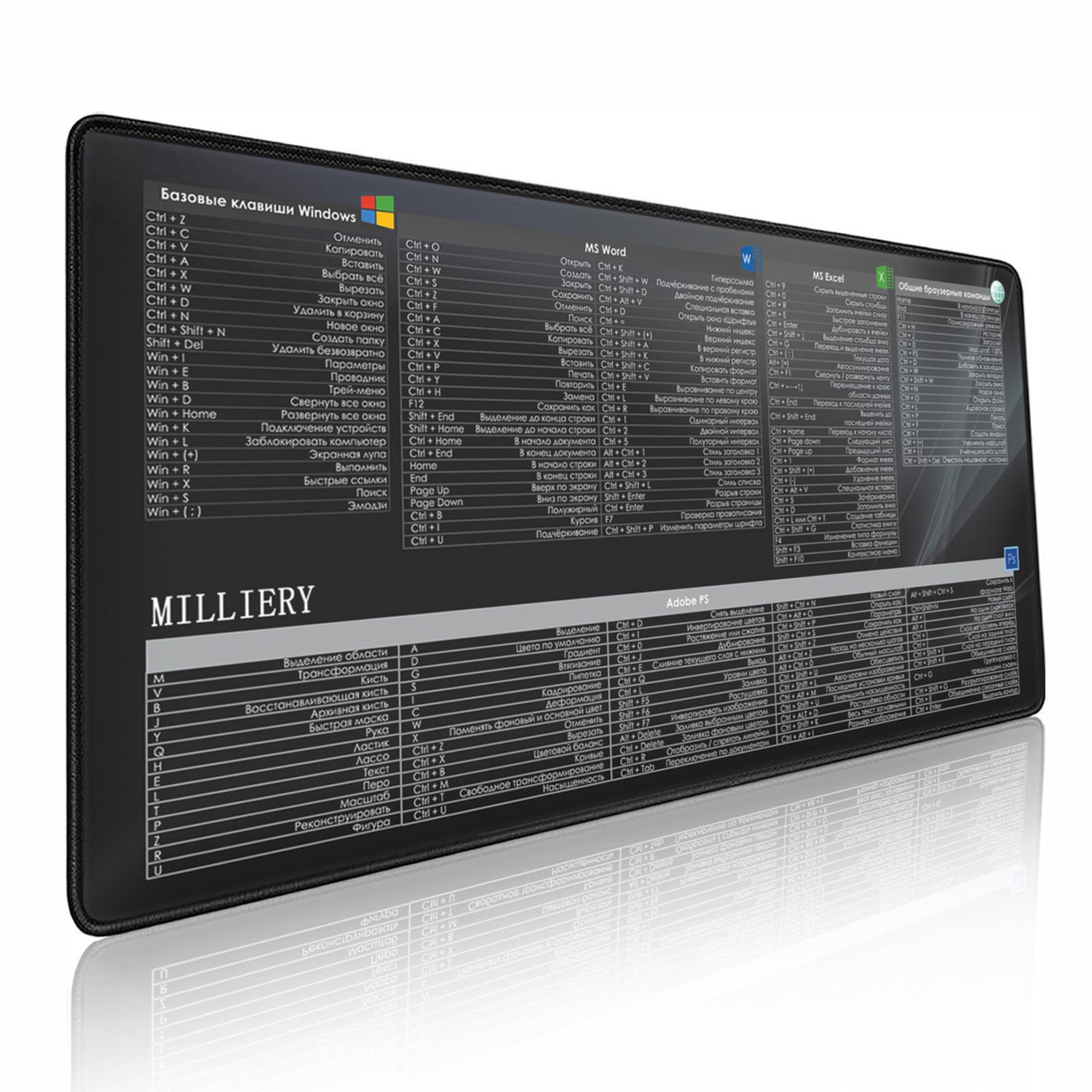 Large Shortcut Keys Mouse Pad Multi-Language Options Available Fray-Free Stitched Edges Keyboard Pad 300x600x3mm(RU Office+PS+Win 4) - Shopkiz.com