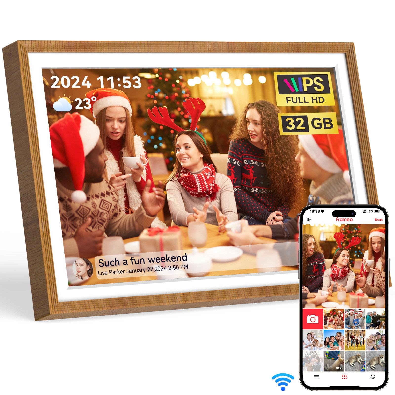 10.1 Inch Uhale Smart Cloud Photo Frame WiFi Mobile Photo Transfer Touchscreen Digital Signage EU Plug(Woodgrain Finish 32GB) - Shopkiz.com