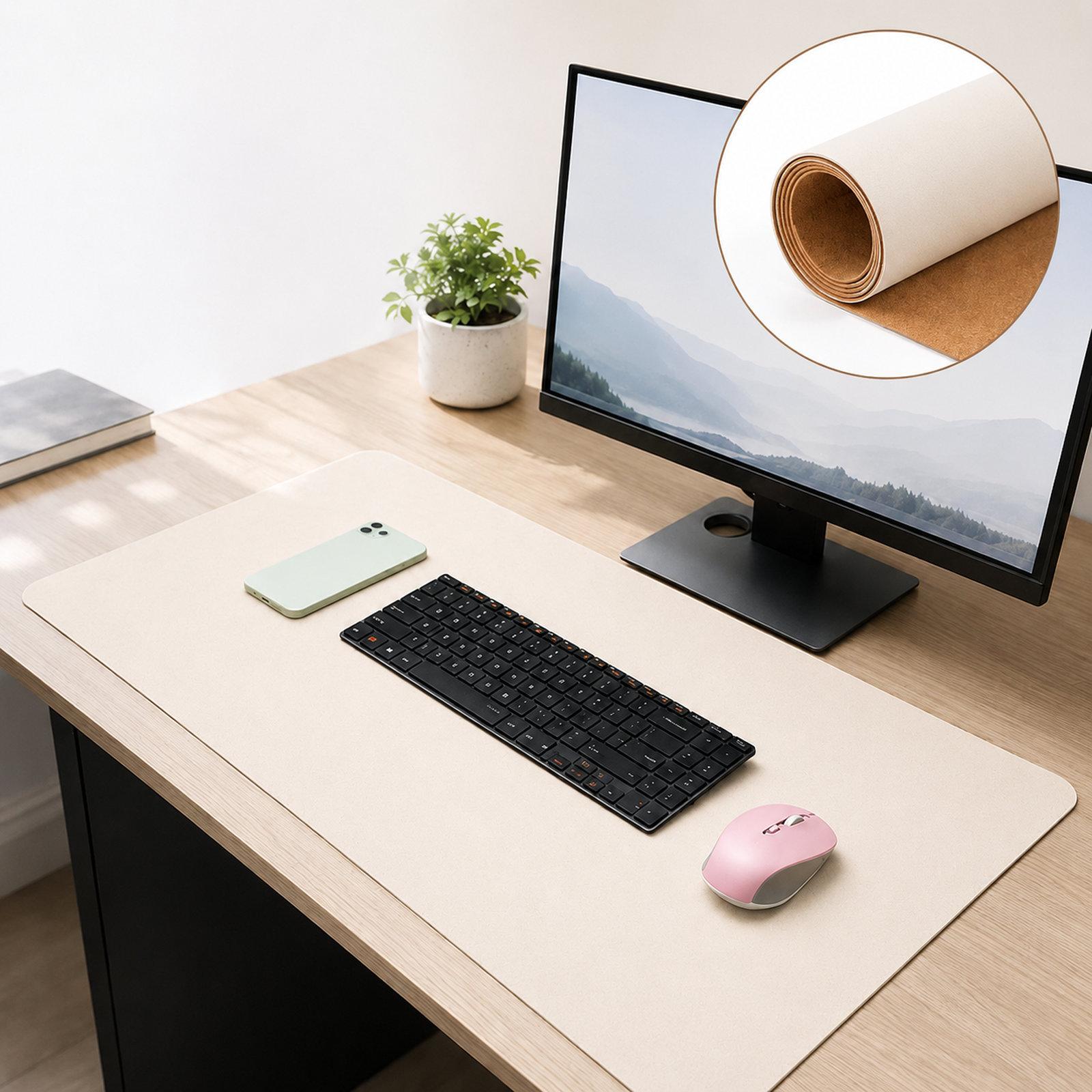 Dual-Sided Cork And Leather Desk Pad Reversible Large Desk Mat For Office And Home 180 x 220mm(White) - Shopkiz.com