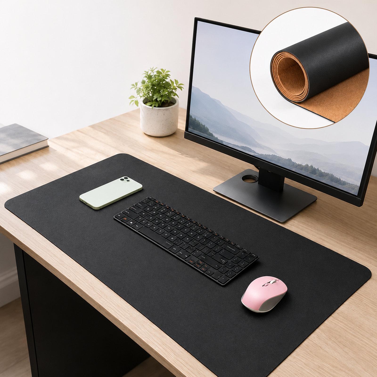 Dual-Sided Cork And Leather Desk Pad Reversible Large Desk Mat For Office And Home 180 x 220mm(Black) - Shopkiz.com