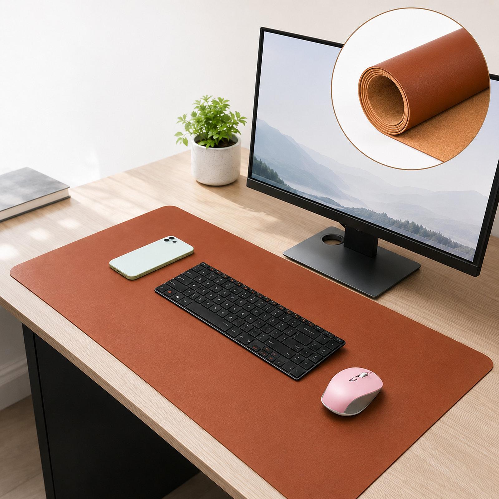 Dual-Sided Cork And Leather Desk Pad Reversible Large Desk Mat For Office And Home 180 x 220mm(Brown) - Shopkiz.com