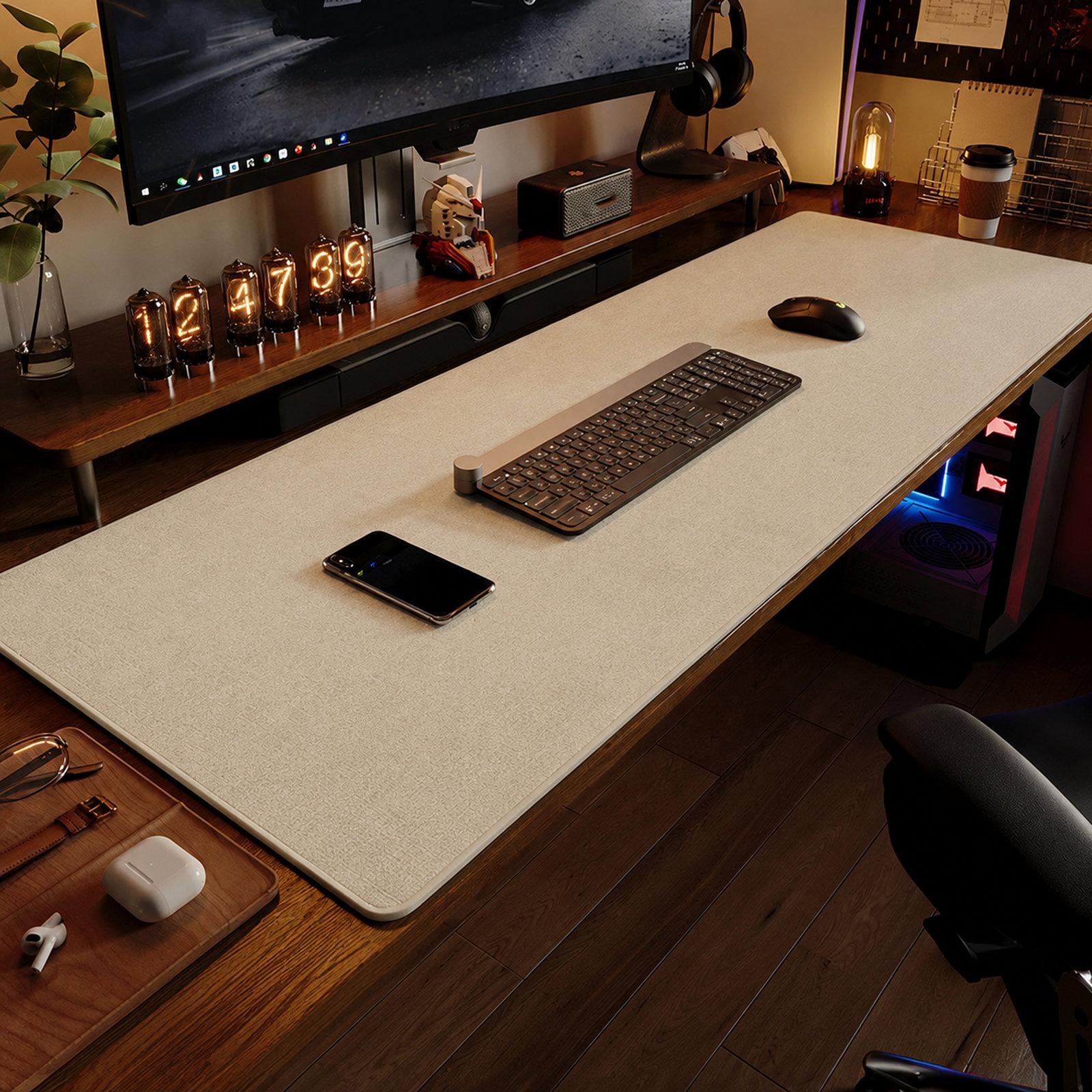 Linen Desk Pad Non Slip Rubber Keyboard Mouse Mat for Home Office Desktop Protector Stitched Edges, Size: 250x300x4mm(Beige) - Shopkiz.com