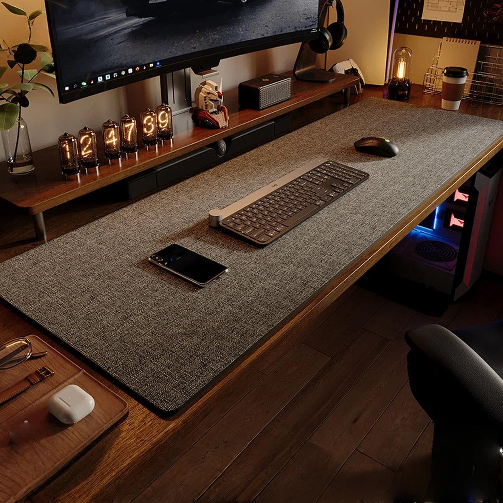 Linen Desk Pad Non Slip Rubber Keyboard Mouse Mat for Home Office Desktop Protector Stitched Edges, Size: 250x300x4mm(Deep Grey) - Shopkiz.com