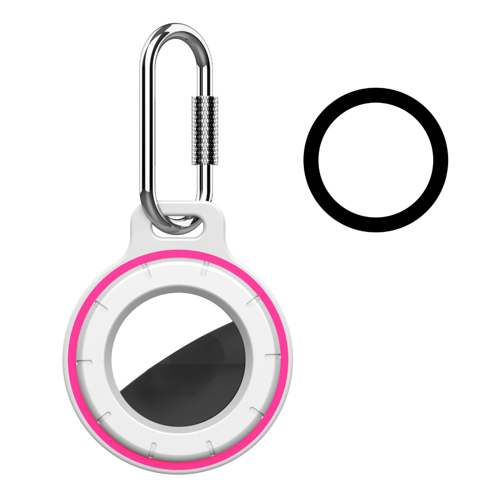 For AirTag 2nd Gen / AirTag 1st Gen Secure Twist Lock Protective Cover with Screw Lock Carabiner(White+Rose Red) - Shopkiz.com