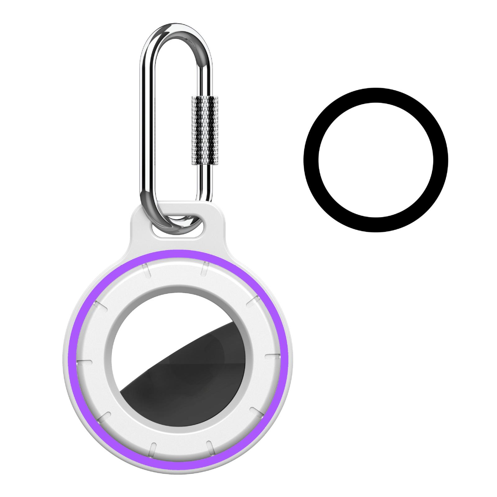 For AirTag 2nd Gen / AirTag 1st Gen Secure Twist Lock Protective Cover with Screw Lock Carabiner(White+Purple) - Shopkiz.com