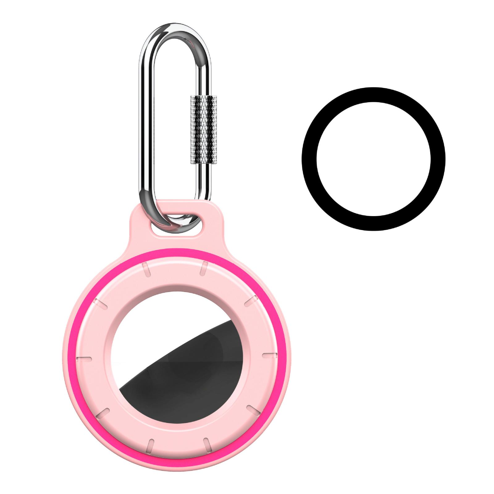 For AirTag 2nd Gen / AirTag 1st Gen Secure Twist Lock Protective Cover with Screw Lock Carabiner(Pink+Rose Red) - Shopkiz.com